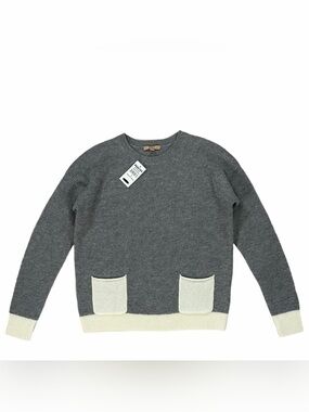 Kier + J Women’s Grey & Ivory Front Pocket Knit Cashmere Sweater Size Small